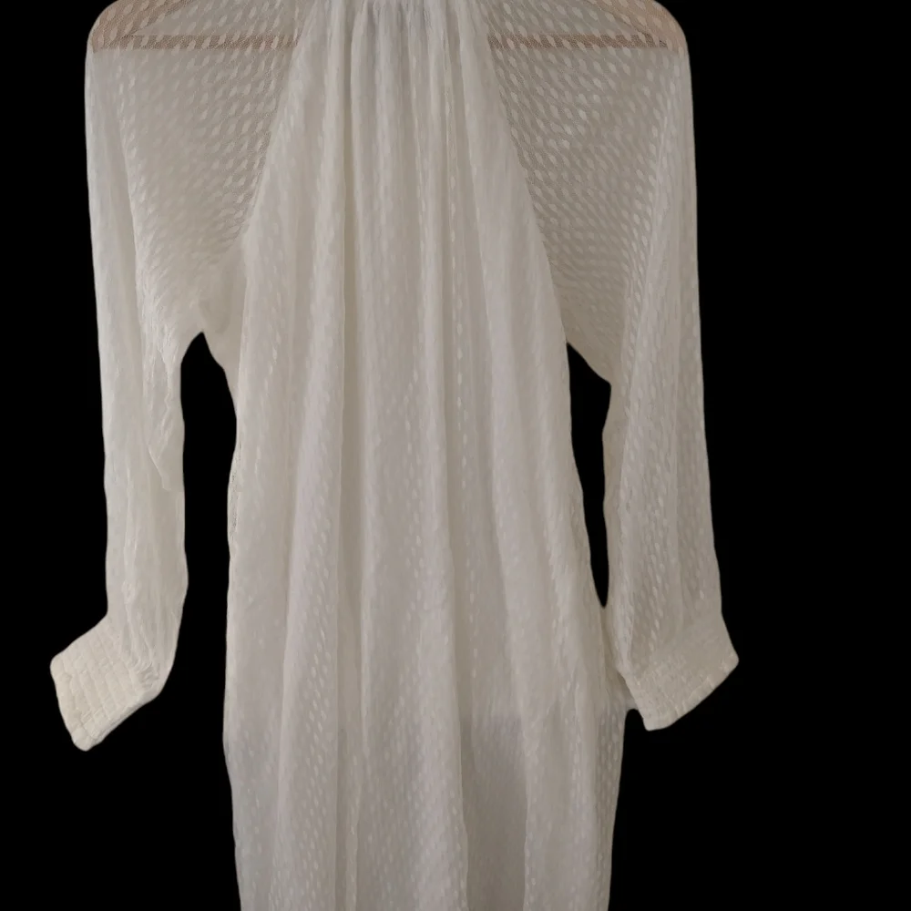 NWT Nina Leonard Dress L Sheer Mock Neck Long Sleeve Dotted‎ Overlay In Ivory - Picture 3 of 10